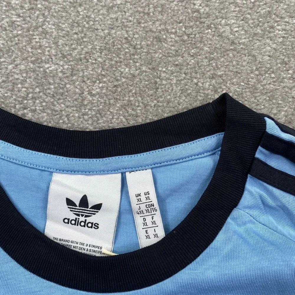 Adidas 3-Stripes Tee Mens XL Ash Blue Black Ringer Trefoil JY1371